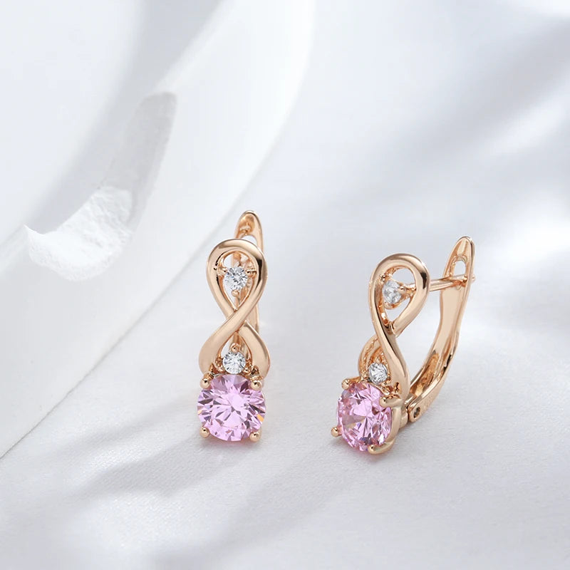 Kinel Vintage Pink Natural Zircon Earrings For Women 585 Rose Gold Color Fine Daily Jewelry Easy Matching 8 Shape Earring