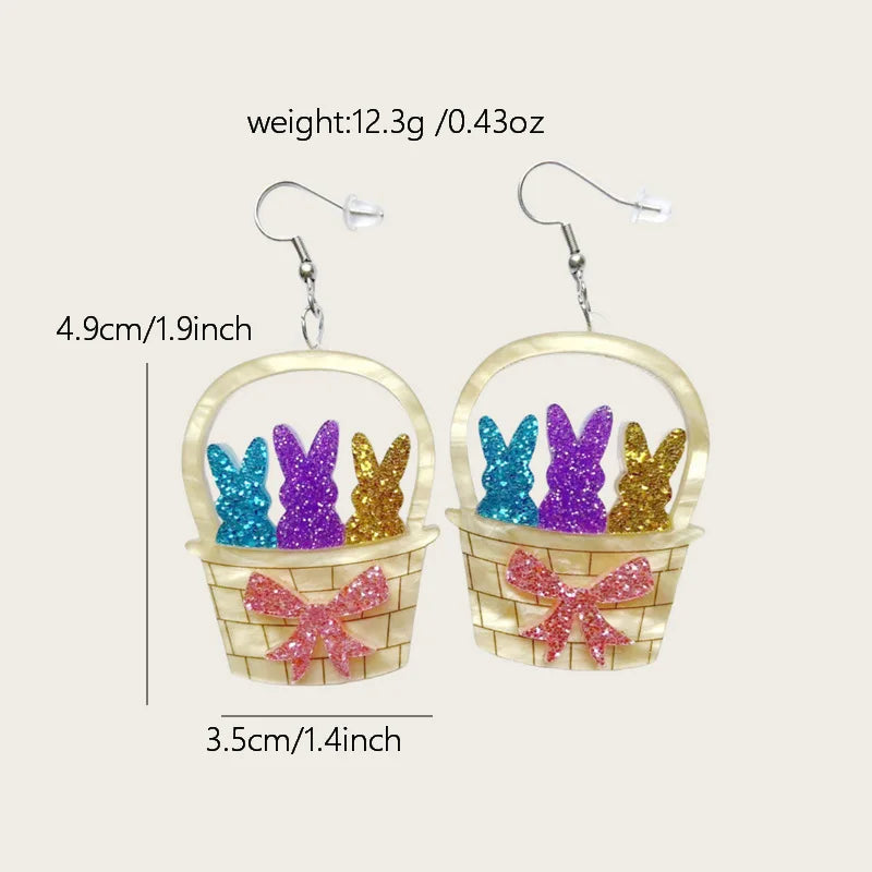 2024 Bunny Egg Basket Easter Earrings For Women Cute Cartoon Sequins Asymmetrical Rabbit Acrylic Drop Earrings Jewelry Gift