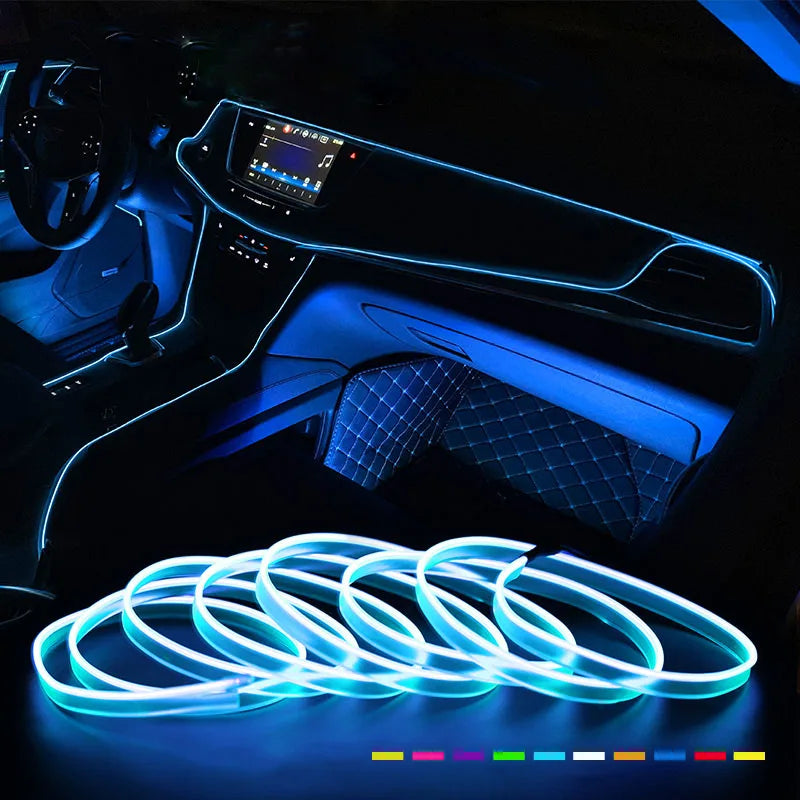 1/2/3/5M Car LED Light Interior Ambient LED Strip Neon Lighting Garland Wire Rope Tube Decoration Flexible Tube Colors Auto Led