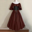Women Patchwork Medieval Renaissance Dress Halloween Gothic off Shoulder Retro Long Dress