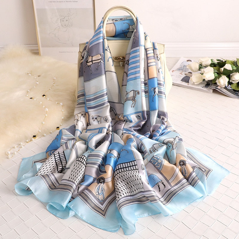 180*90cm Luxury Brand Spring Autumn New Silk Scarf Women Shawl Fashion Soft Poncho Chiffon Hijab Foulard Muffler Bandanna Pareo