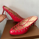The Sorbonne | White Closed-Toe Kitten Heel Mule with Lace-Up Detail