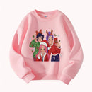 Christmas Kids Crew Neck Sweatshirt with Festive Cartoon Characters for Holiday Fun