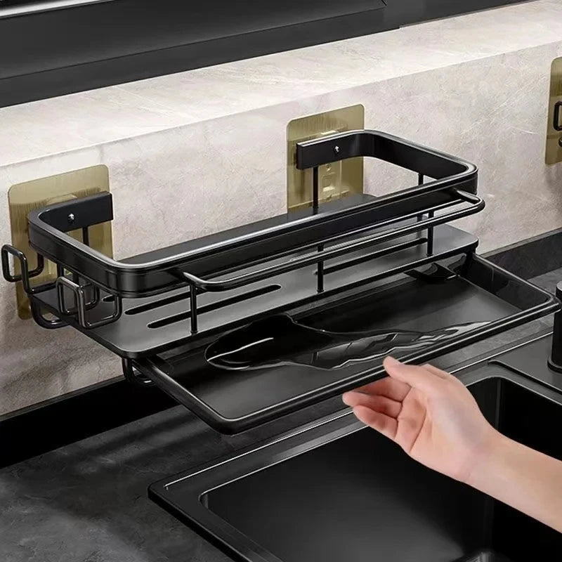 Rag Rack Kitchen Sink Storage Rack Punch-free Wall-mounted Household Spice Rack Sponge Drain Basket Storage Basket