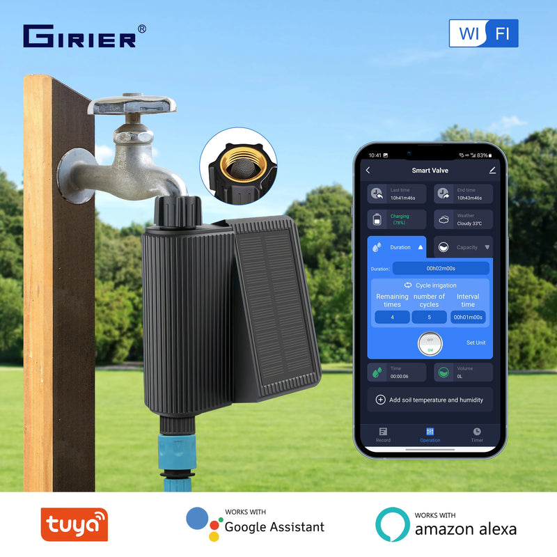 GIRIER Smart Water Timer Solar Powered WiFi Sprinkler Timer with Brass Inlet Automatic Irrigation Controller No Hub Required