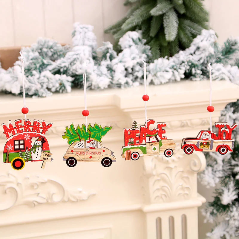 Christmas Wooden Pendant santa car pattern Xmas Tree Hanging Ornaments Christmas Decorations for Home Navidad Gift New Year 2023