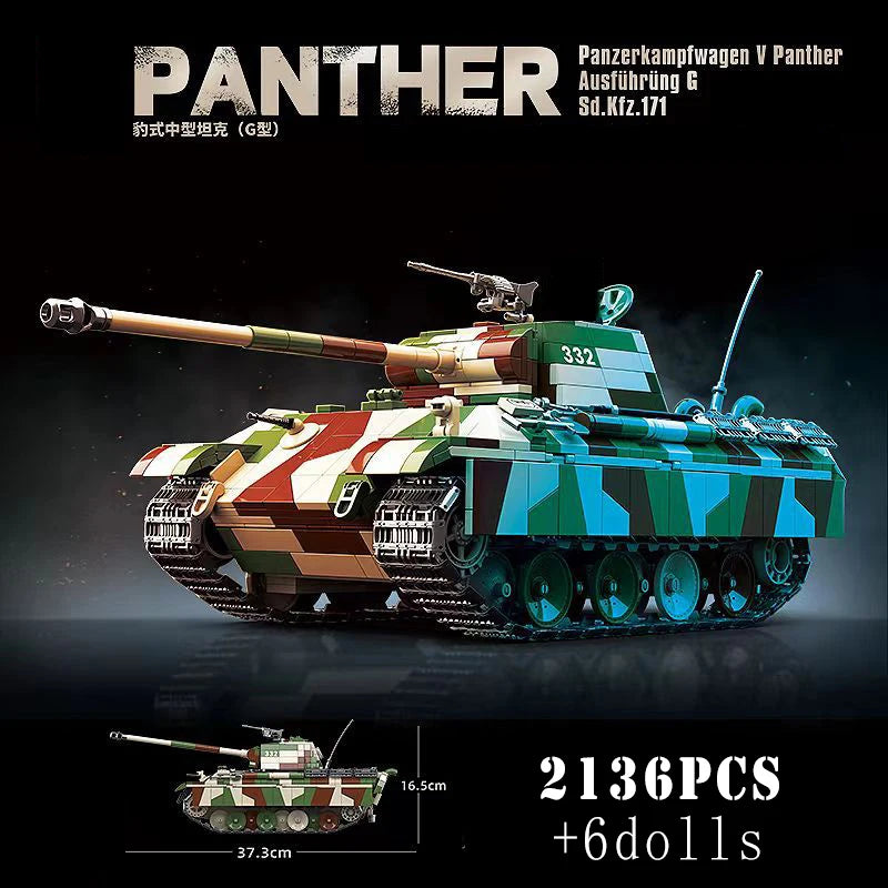 WW2 Military Germany Panther Medium Tank Panzer IV Tank Building Blocks Army Weapons Tiger I Heavy Tanks City Bricks Kids Toys