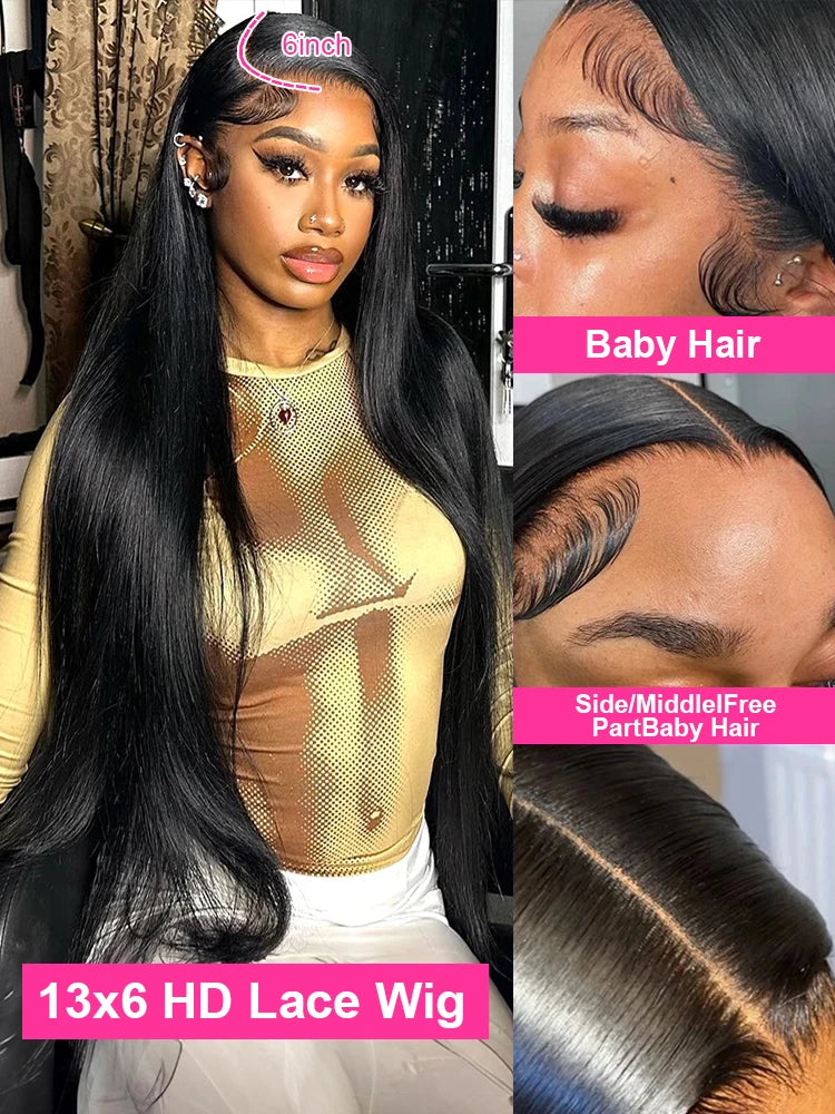 30 40 Inch Bone Straight Human Hair Lace Frontal Wigs Brazilian 13x4 13x6 Lace Front Human Hair Wigs For Women Pre Plucked 200%