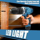 Cordless Drill Driver 12V Electric Screwdriver with Battery and Charger Case 2-Speed 3/8 Chuck LED Light for Repair & DIY