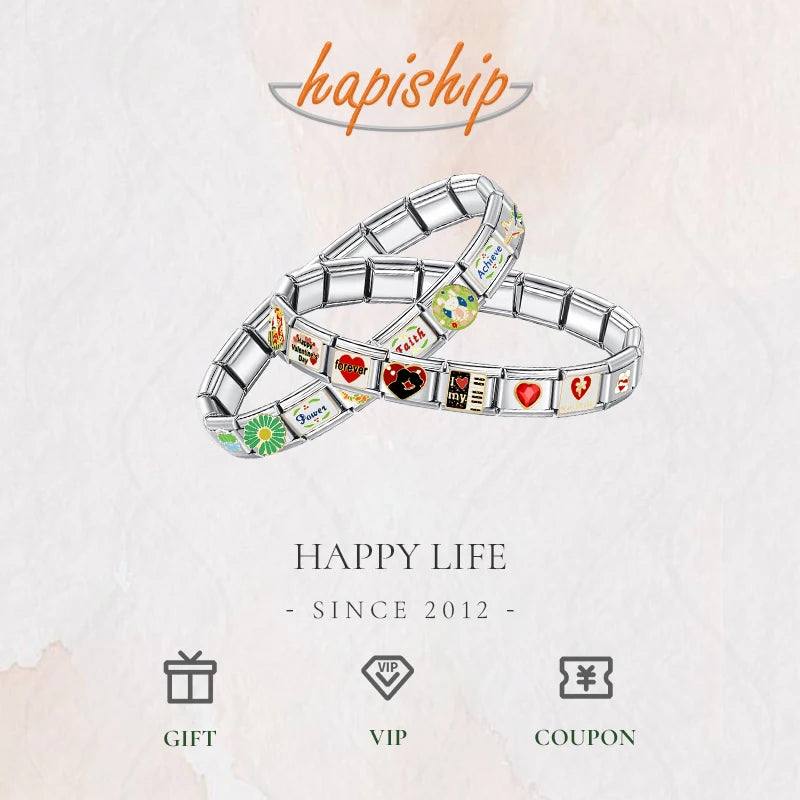 Hapiship Romantic Colour Heart Star Flwoer Tai Chi Italian Charm Links Fit 9mm Stainless Steel Bracelet Jewelry DIY Making DJ597