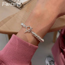 Foxanry Unregelmäßiges geometrisches Armband mit Perlen und Knebelverschluss für Damen, Paare, neue Mode, klassischer Punk, Hip Hop, Party, Schmuckgeschenke