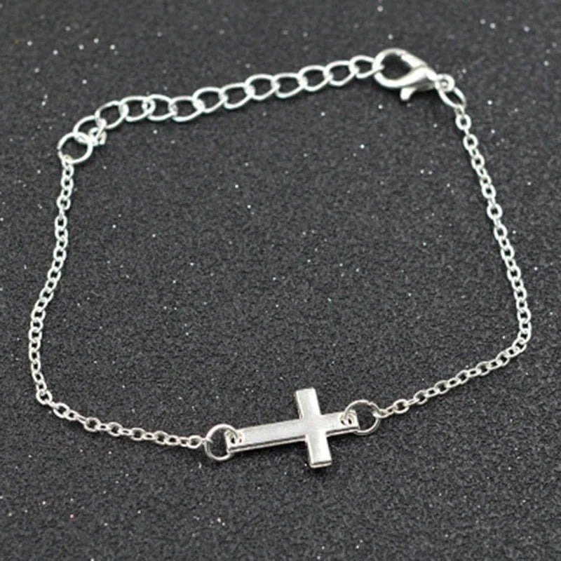 Jesus Christian Stainless Steel Womens Mens Horizontal Sideways Cross Bracelets   Charm Keepsake Girl Baby Bracelet