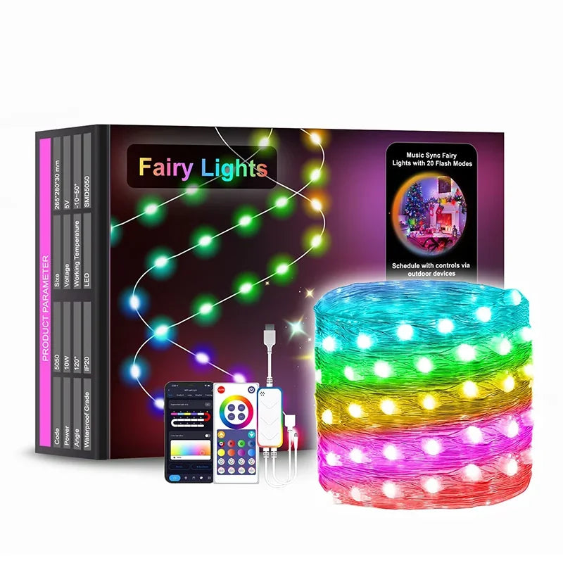 LED Lights String Smart WIFI Bluetooth APP Controls Magic Christmas Holiday Party Decorative Lamp Outdoors Waterproof