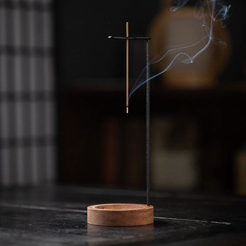 Incense Holder Upside Down Wood Incense Stick Holder With Iron Sticks Burner Stand Ash Catcher Teahouse Accessories Home Decor