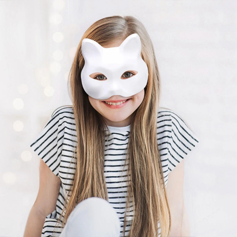 10/20/30/50/100PCS Therian Masks White Cat Masks Blank DIY Halloween Mask Animal Half Facemasks Masquerade Cosplay Party