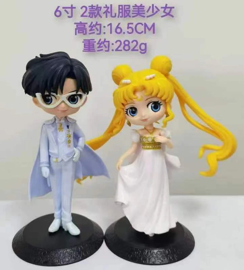 2Pcs Anime Sailor Moon Tsukino Usagi Chiba Mamoru Unique Wedding Dress Satsuki Model Toy Gift Action Figure 10CM PVC