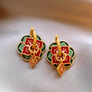 Ethnic Chinese Colorful Enamel Earrings for Women Retro Design Gold Plated Flower Shaped Multiple Wear Ways Luxury Jewelry Gifts