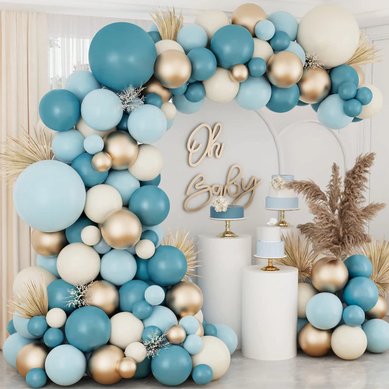 Blue Metallic Balloons Garland Kit Gold Confetti Balloon Arch Birthday Party Decoration Kids Wedding Birthday Baby Shower Boy