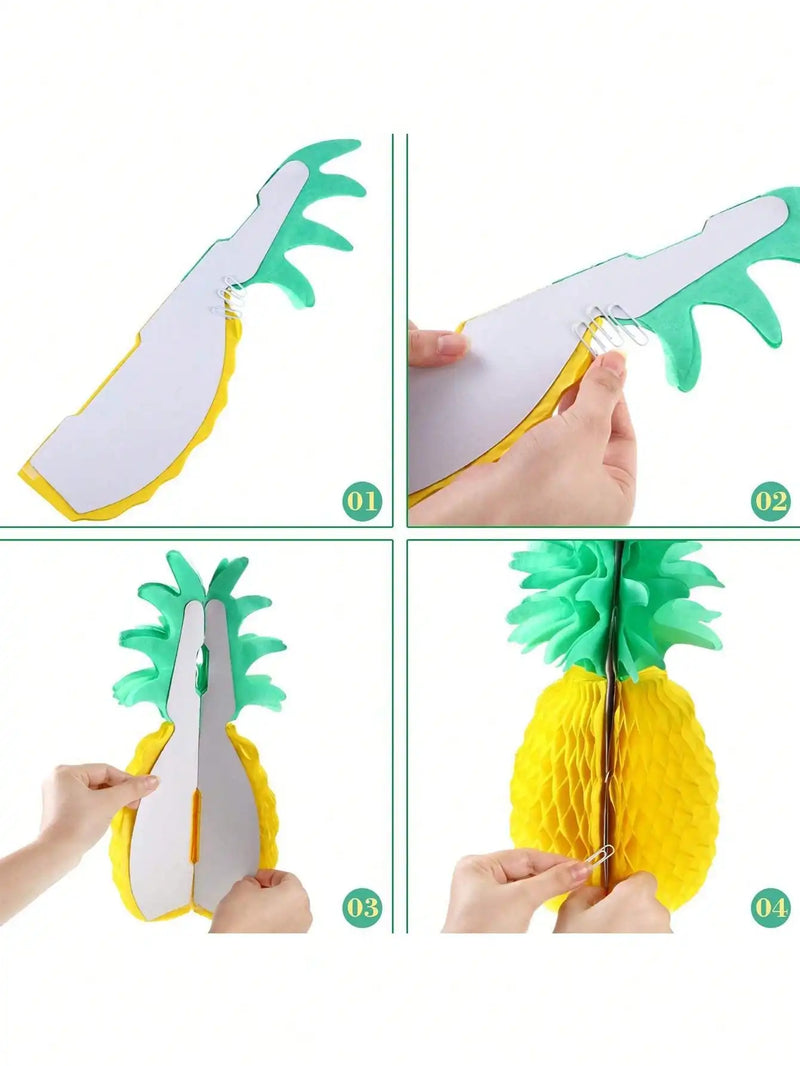 1PC Pineapple Honeycomb Centerpieces Tissue Paper Pineapple Table Hanging Decorations for Tropical Luau Hawaiian Jungle Party