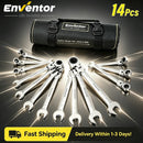 Enventor 14 Pieces Ratcheting Wrench Set 180° Flex Head Metric 6-19mm Combination Ratchet Wrenches Set Rolling Pouch For Garage