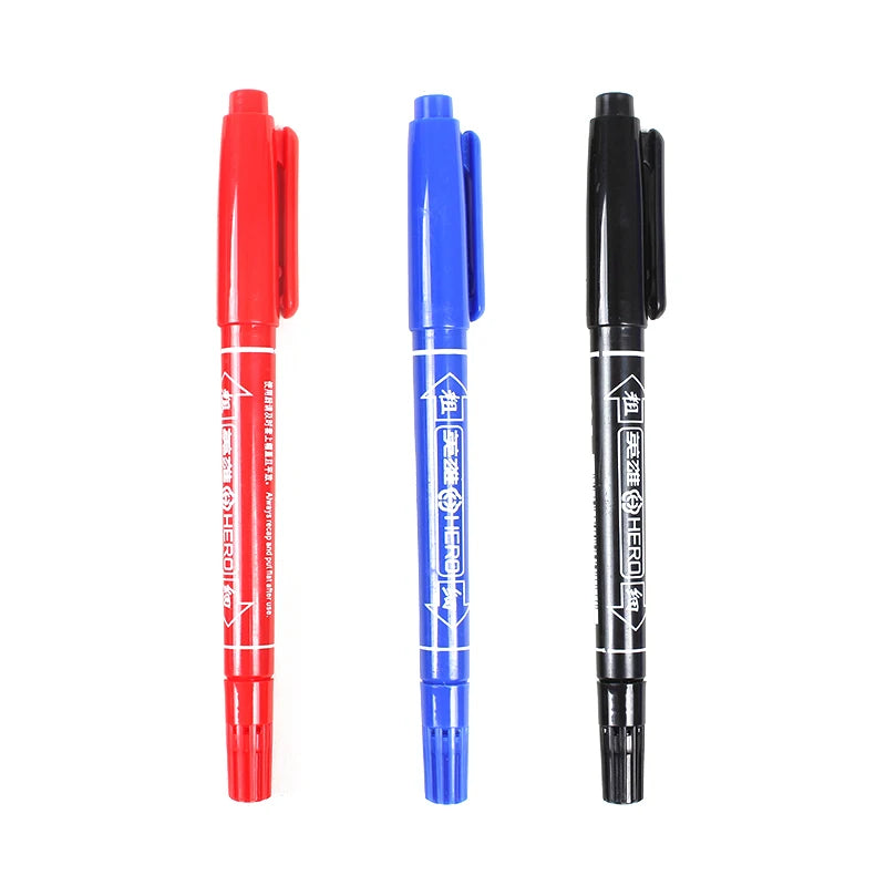 3Pcs/Set Dual Tip 0.5/1.0 mm Nib Marker Waterproof Black Blue Red Oily Manga Art Marker Pens Student School Office Stationery