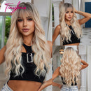 Burgundy Dark Red Synthetic Wigs Long Wavy Wine Red Cosplay Wig with Bangs for Women Natural Body Wave Halloween Heat Resistant