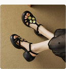 Women's Shoes 2025 New Summer Trend Comfortable Low-heeled Shoes Baotou Casual One-line Buckle Fashion Roman Sandales Femmes