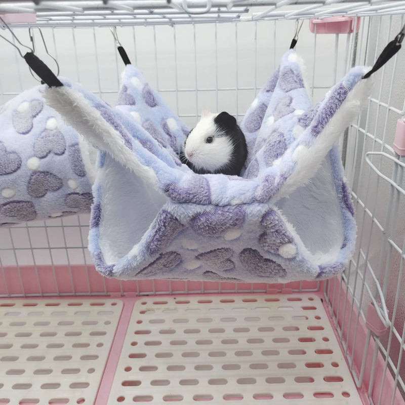 Double-layer Warm Hamster Hammock Small Pet Hanging Beds Ferret Guinea Pig House Small Animals Chinchilla Squirrel Plush Cage