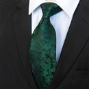 Blue Green Paisley Neck Ties For Men Luxury 8cm Wide Silk Wed Tie Pocket Square Cufflinks Tie clips Set Christmas Gifts For Men