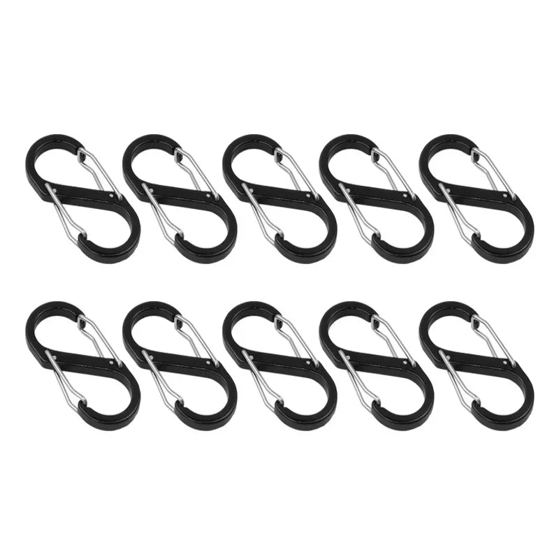 10PCS S Double Carabiner Set Camping EDC Survival Climbing Spring Backpack Clasps Keychain Tactical Gear Hooks Key Chain Clip