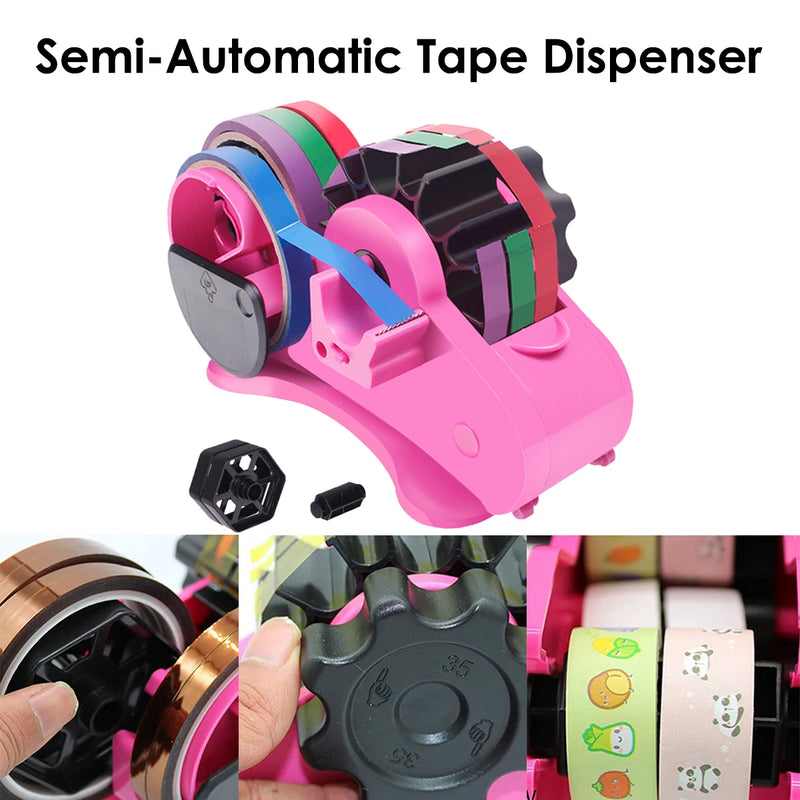 Semi-Automatic Tape Dispenser Multi-roll Cutting Reusable Thermal Tape Dispenser with Compartment for Thermal Transfer Tape