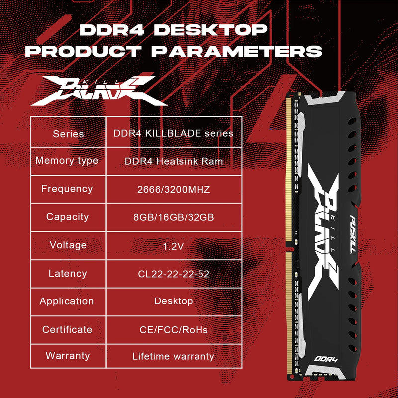 PUSKILL Memória RAM DDR4 16GB 8GB 1.2V 3200MHz 2666MHz Desktop Computer UDIMM Cooling Vest Memory Memoria