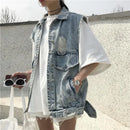 Women's Ripped Denim Vest Sleeveless Top Coat Korean Fashion Streetwear Retro Loose Spring Summer Autumn Student Jacket New