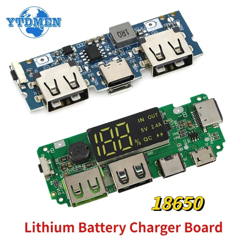 Lithium Battery Charger Board LED Dual USB 5V 2.4A Micro/Type-C USB Mobile Power Bank 18650 Charging Module Circuit Protection