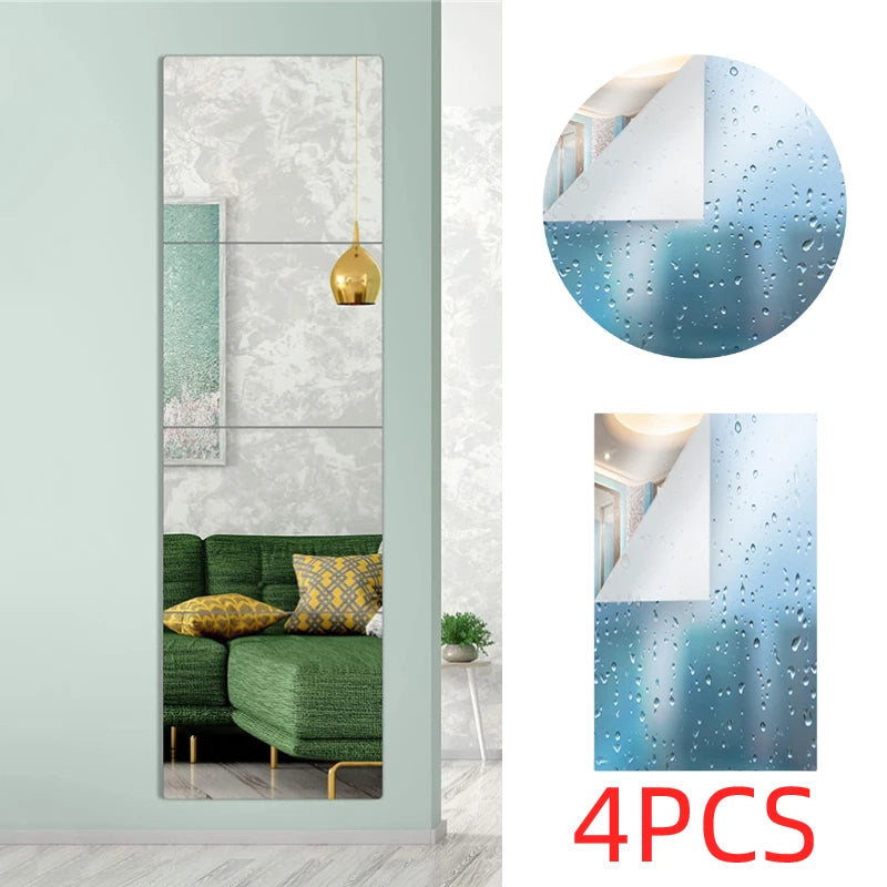 4pcs 3d Mirror Wall Stickers Self-Adhesive Acrylic Decorative Wall Mirrors  Living Room Bedroom Art Mirror Ornament