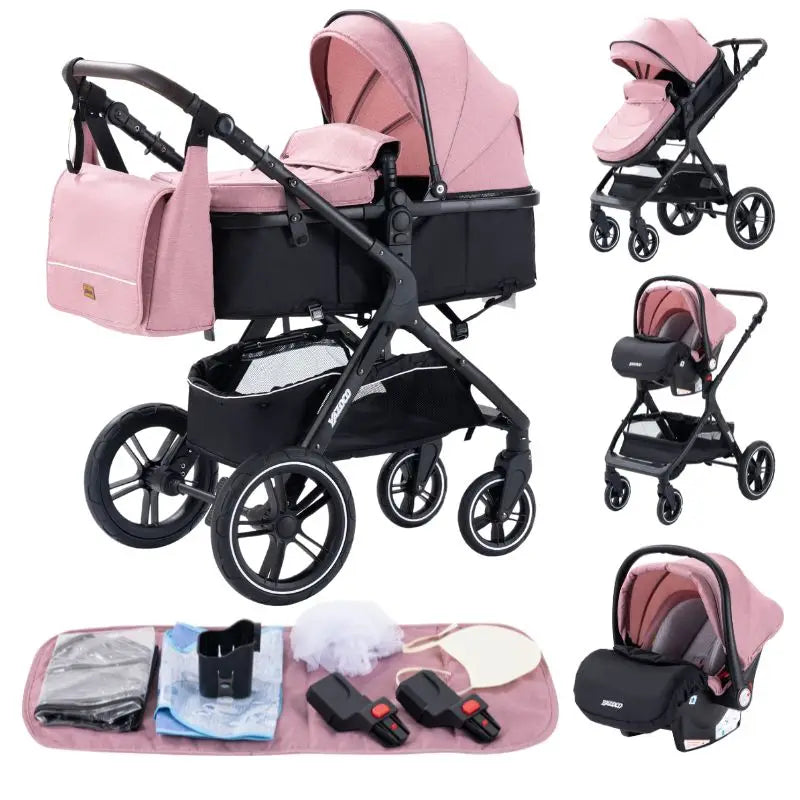Luxury Baby Stroller 3 in 1 Portable Travel Baby Carriage Fold Pram High Landscape Aluminum Frame Newborn Infant Stroller