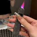 Luxury Rhinestone Mini Inflatable Llighter Windproof Metal Jet Pink Flame Portable Lighter For Men And Women's Small Tools
