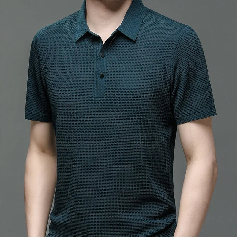 High-end Men's Bamboo Joint Hollow Short-sleeved Polo Shirt Ice Silk Breathable Business Fashion T-Shirt Male Brand Clothes Top