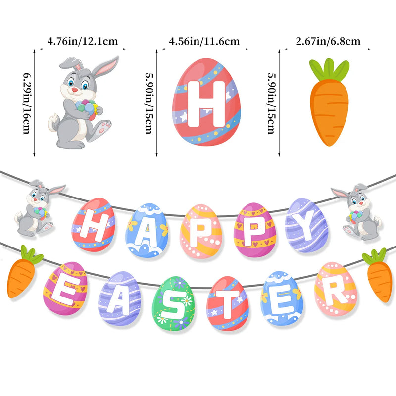 Easter Banner Easter Sign Garlands Rabbit Swirl Hanging Decoration Easter Egg Carrot Bunny Banner Happy Easter Party Decorations