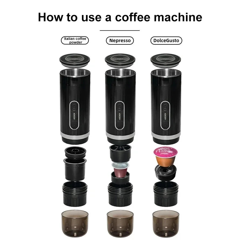 Portable Italian Espresso Machine 3-in-1 Capsule Powder Electric Outdoor Car Mounted Wireless Heating Coffee Machine Fast Charge