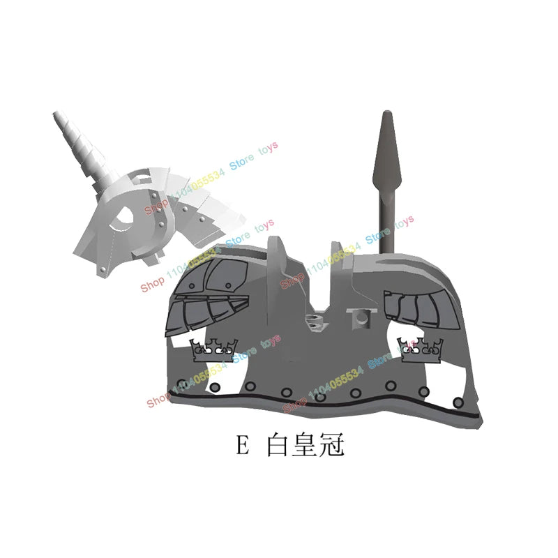 MOC Medieval Military Series Castle Roman Knight Horse Saddle Soldiers War Horses Building Block Accessories Kids Education Toy