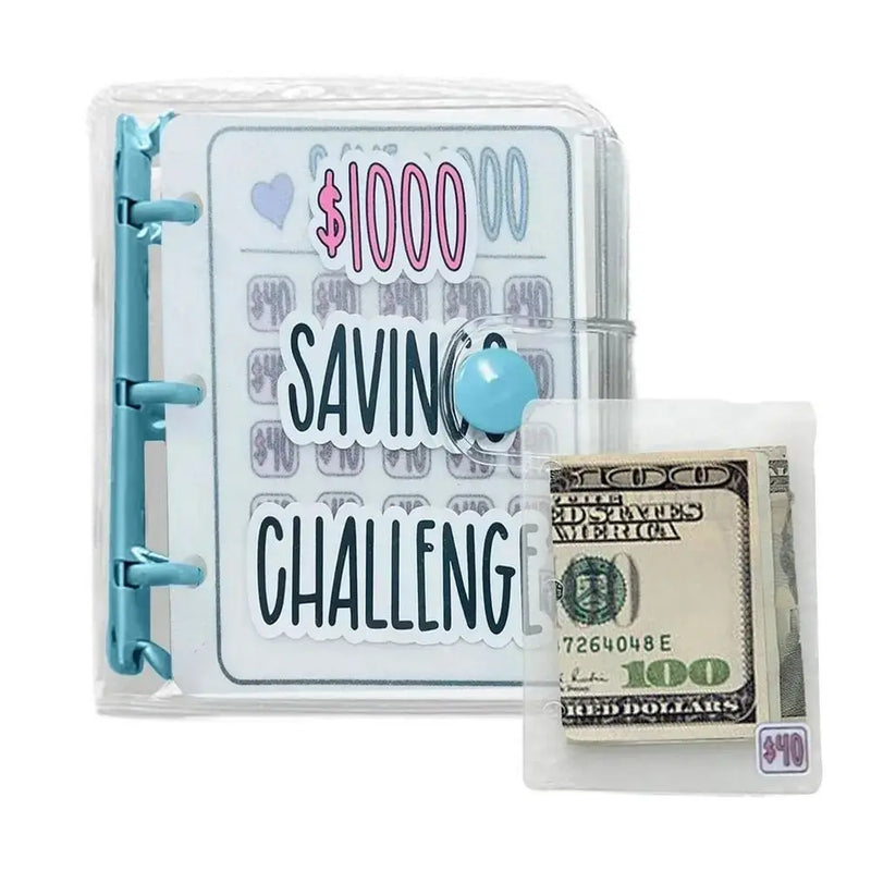 PVC $1000 Money Savings Challenge Binder Button Closure Mini Budget Binder Envelope Savings Challenges Book Durable Portable