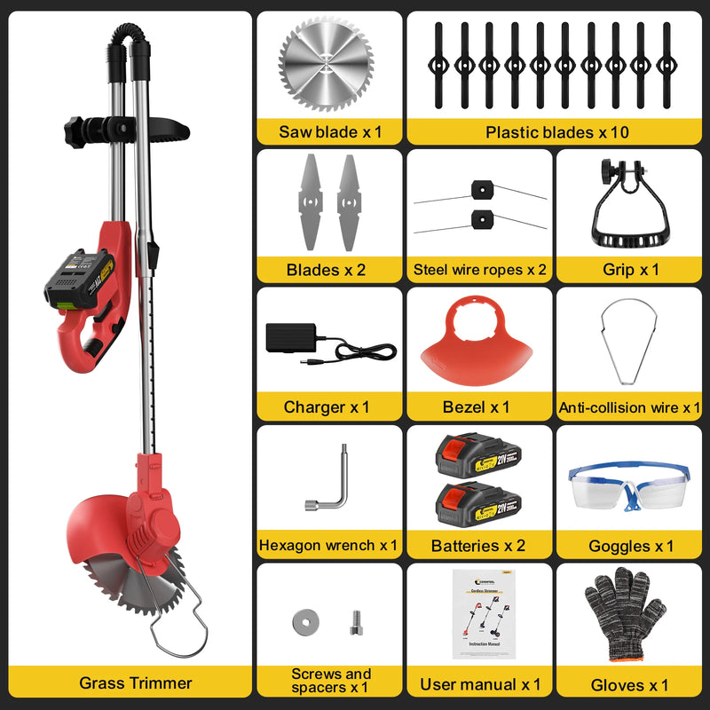 CONENTOOL 4 in 1 Electric Grass Cutter Machine For Garden with 3T Blade and Line Lawn Mower Hedge Trimmer Multifunctional Tools
