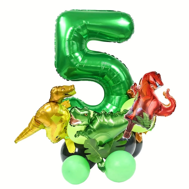 19PCS/PACK 32 inch Green Digital Dinosaur Aluminum Film Balloon Set Forest Theme Party Decoration Balloon
