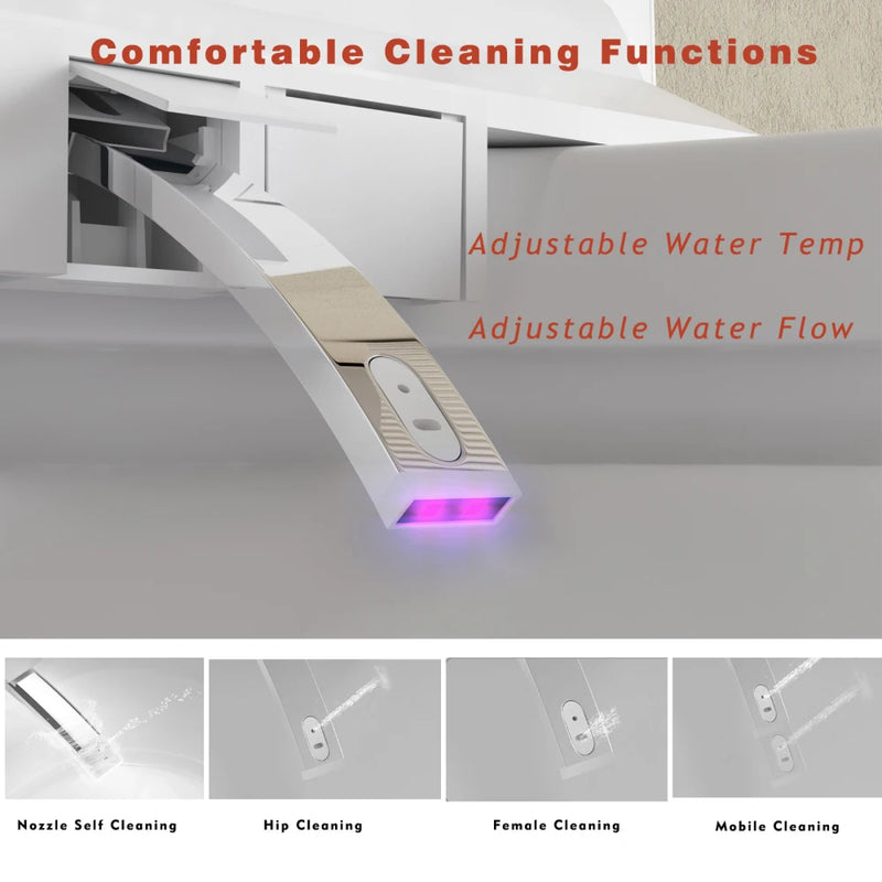 Luxury Smart Toilet with Bidet Seat Built-in, Intelligent Toilet Auto Open/Close Seat, Foot Sensor, LED Display,Night Light