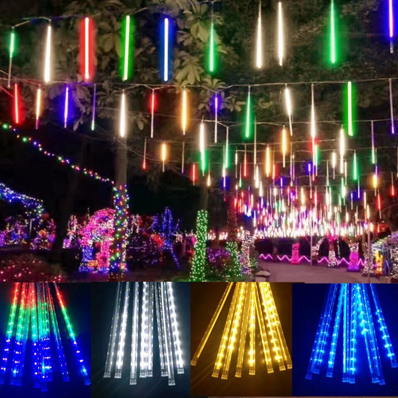 8 Tubes Meteor Shower Led String Fairy Lights Garlands Christmas Tree Lights Outdoor Wedding Garden Street Curtain Lights Decor
