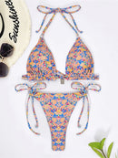 S - XL Floral Printed Halter Strappy Bikini Women Swimwear Female Swimsuit Two-pieces Bikini set Bather Bathing Suit Swim K6177