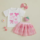 Mädchen Blumenmuster Rüschenärmel Top und Jeansrock Set mit passendem Haarband - Sommer 3-teiliges Outfit für Mädchen