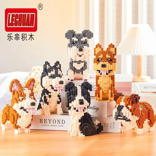 Linkgo Bausteine Collie Husky Bulldog Corgi Schnauzer 3D-Modell Tier Hund Mini-Steine Figur Spielzeug für Kinder Geschenk