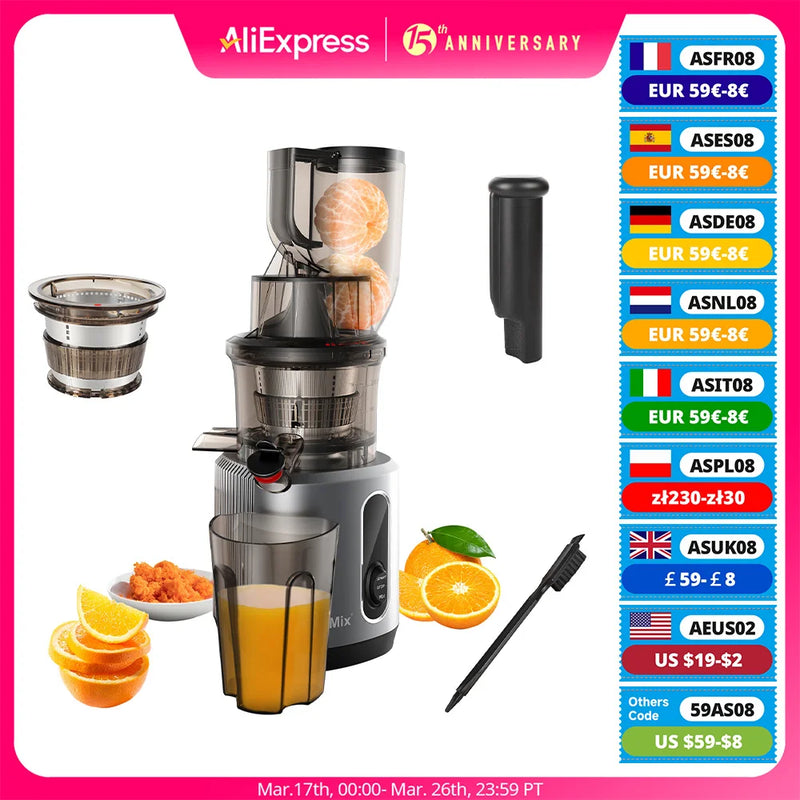 BioloMix Cold Press Juicer with 75mm Feed Chute, 200W 40-65RPM Powerful Motor Slow Masticating Juice Extractor Fits Whole Fruits